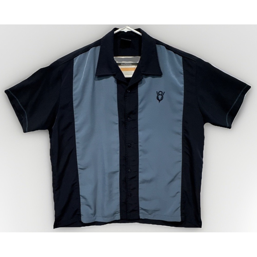 Steady Last Call Rockabilly Bowling Panel‎ Shirt Navy/ Blue V8 Symbol Retro